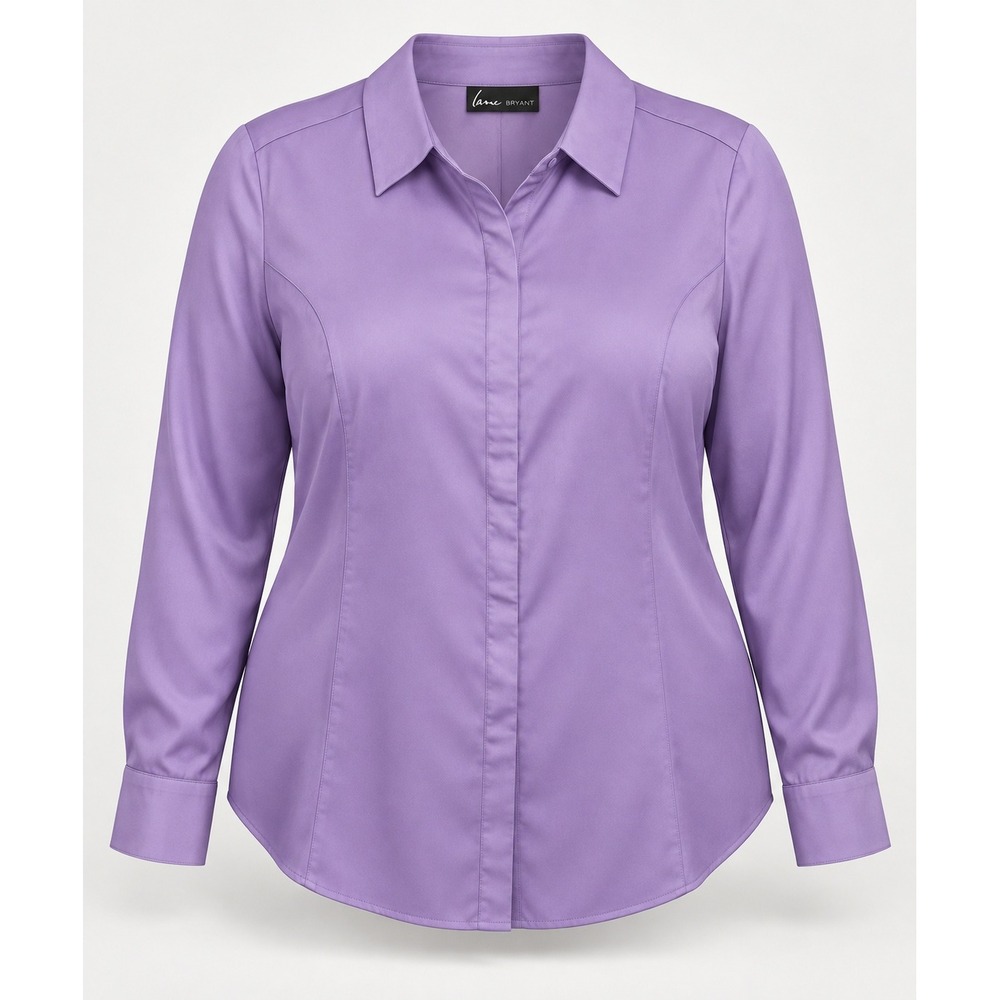 Lane Bryant Plus Size 24 Purple Lavender Button Down Shirt Blouse Long Sleeve